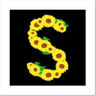 Sunflowers Initial Letter S (Black Background) Posters and Art